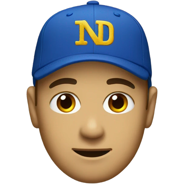 Man with blue cap that says ND in gold emoji