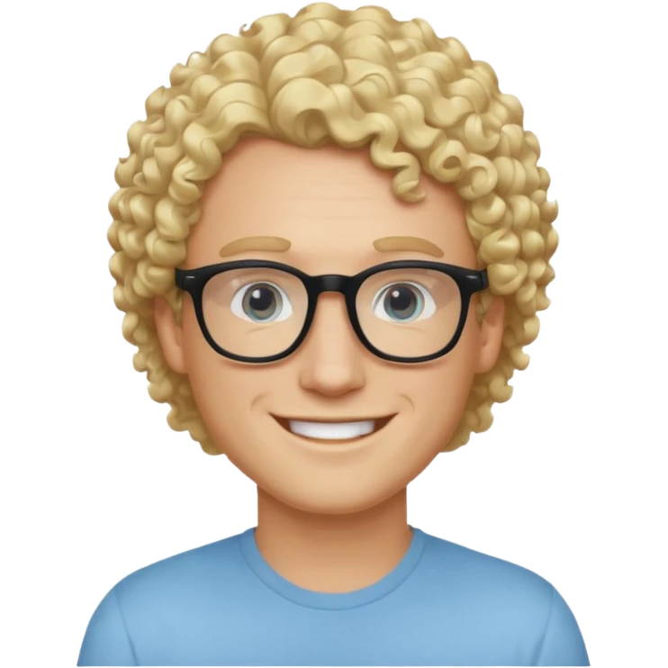 white guy with curly blonde hair and light blue ish eyes with black glasses  emoji
