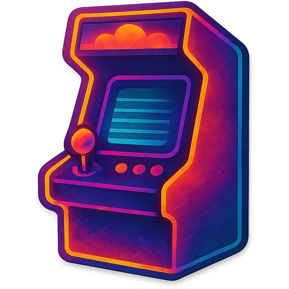 A colorful arcade machine with joystick emoji