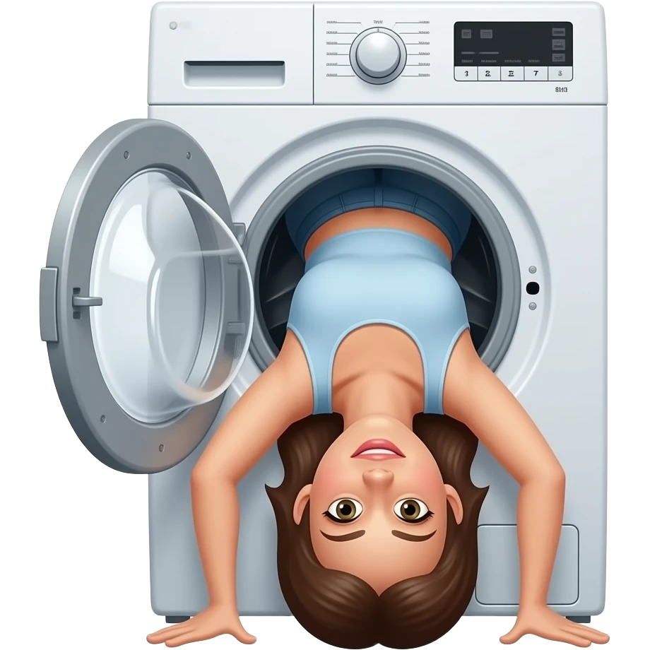 Une femme avec la tête dans une machine a laver que le reste du corps et en-dehors de la machine a laver inverse emoji