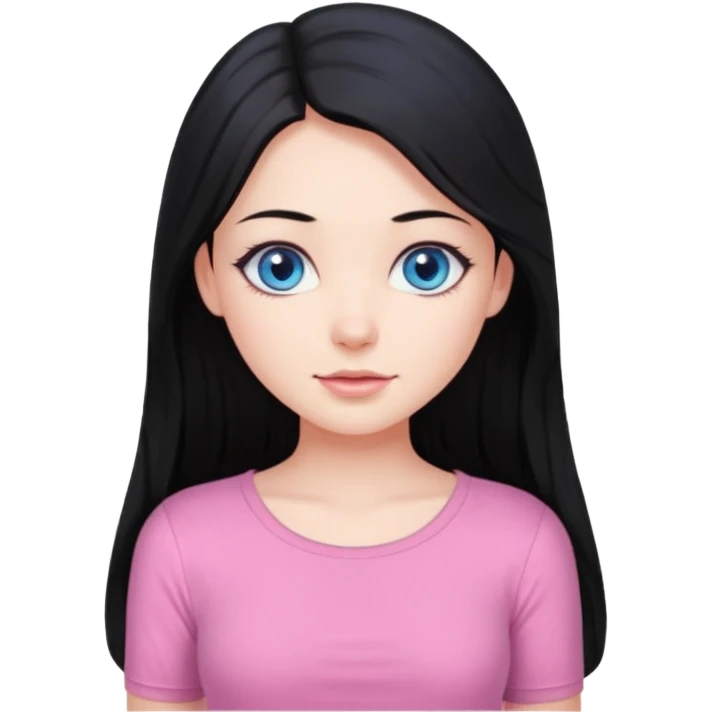 Emoji beautiful girl with long black hair and blue eyes wearing a short pink top emoji