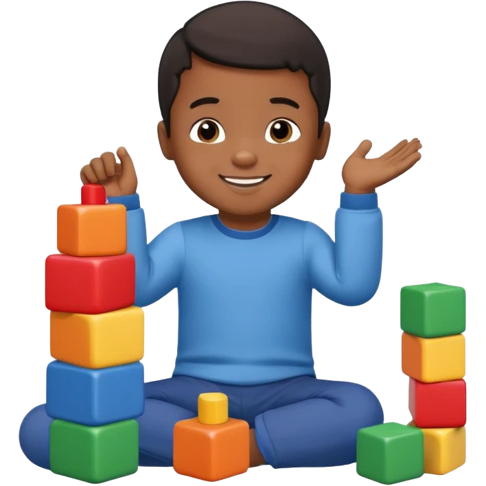 Toddler black boy – stacking colorful building blocks.
 emoji