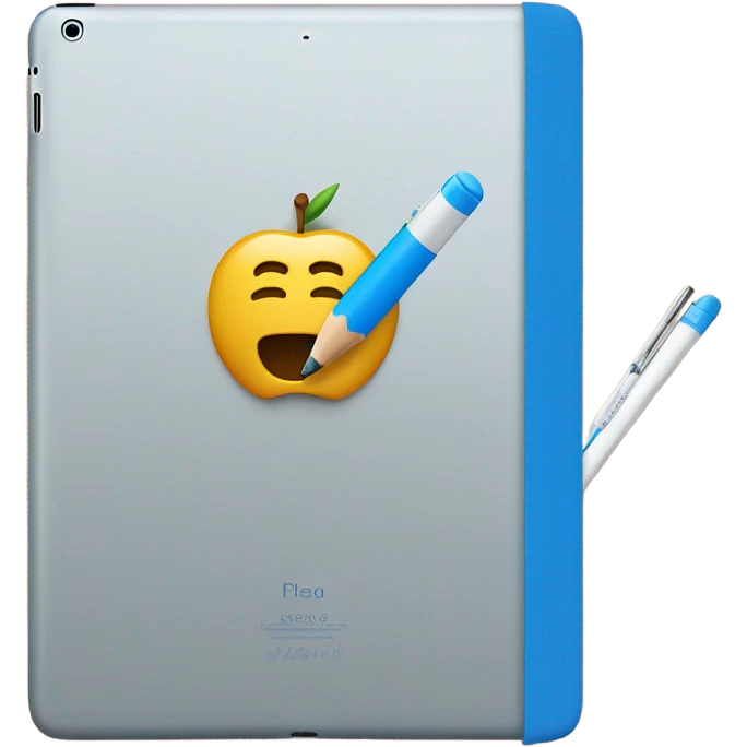 Un iPad con funda de color azul y su Apple Pencil  emoji