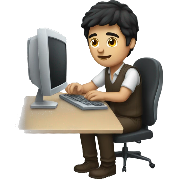 a dark-haired man working on his computer emoji