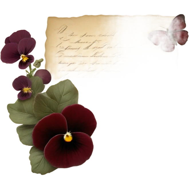 A vintage love letter with deep red pansies and a burgundy wax-sealed envelope
 emoji