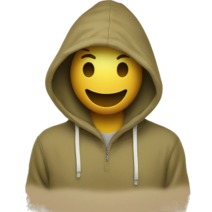khaki color pullover hoodie smiley face in hood emoji
