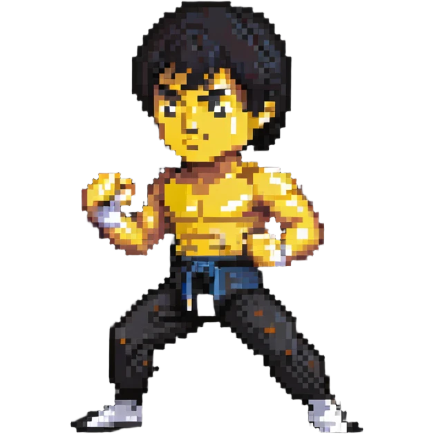 Bruce Lee in iconic fighting pose, martial arts legend emoji