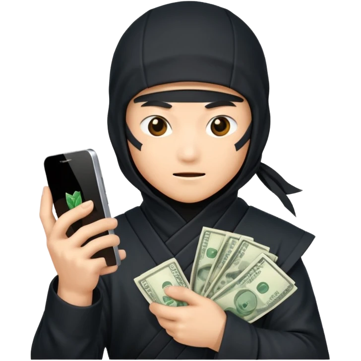 Ninja holding phone and money emoji
