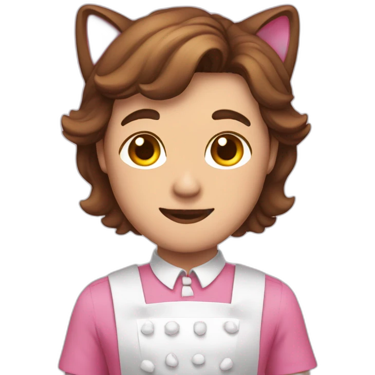 Man with a pink boy cat ears and a maid dress brown hair emoji