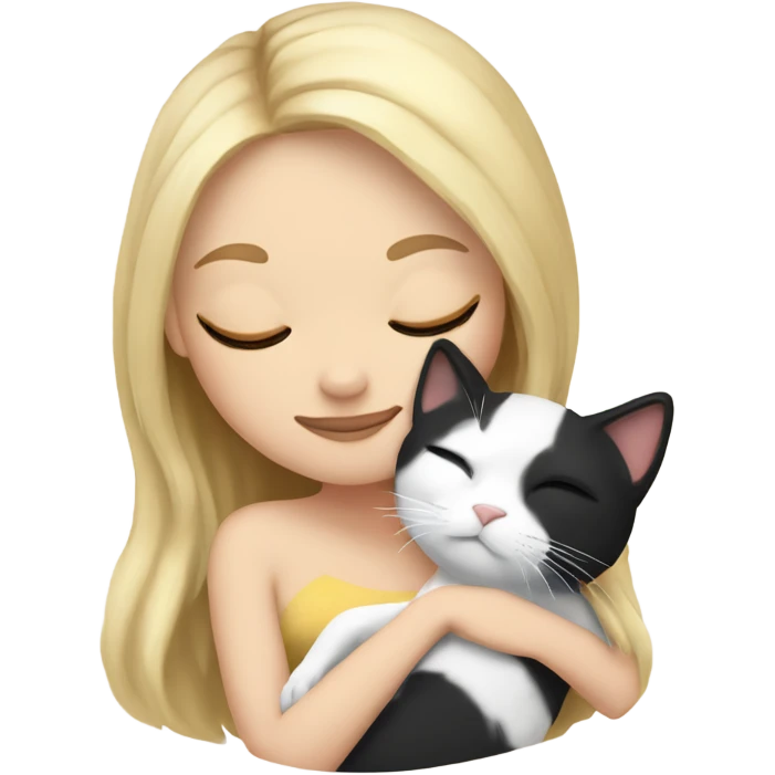 White girl blonde hair sleeping with kitty. kitty has black and white markings emoji