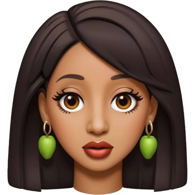 Create an iOS-style emoji of cardi b. Neutral facial expression, no emotion. Front-facing head only, clean Apple emoji aesthetic, smooth shading, simple shapes, no text, no accessories, plain background. emoji