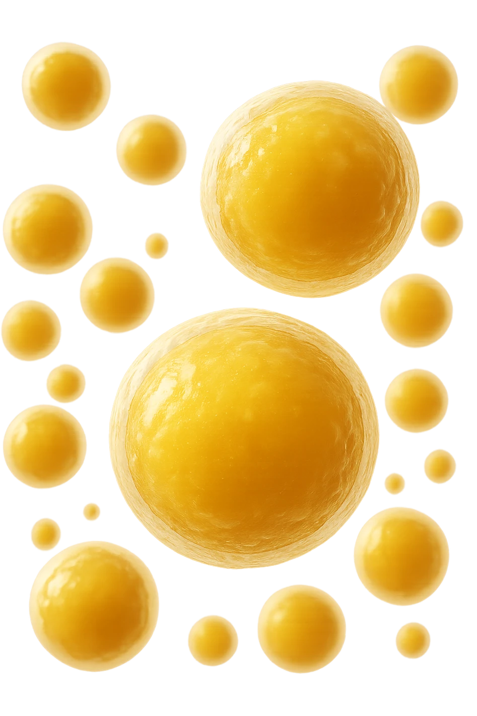 cellule di grasso gialle (adipociti) fluttuano in aria, iperrealistico 4k emoji