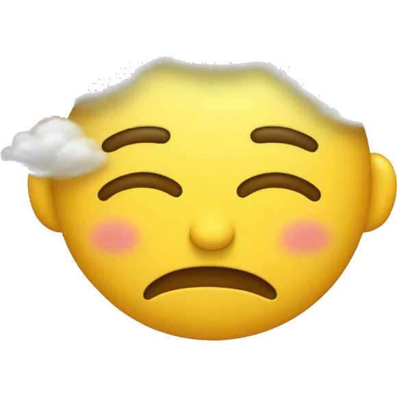 A yellow round emoji with hands on the cheeks bliishinh eyes closed in a fluffy cloudd emoji