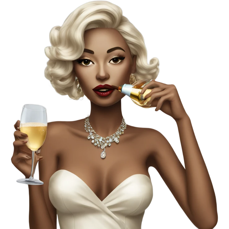 Hyper Realistic beautiful high fashion model drinking champagne and smoking emoji