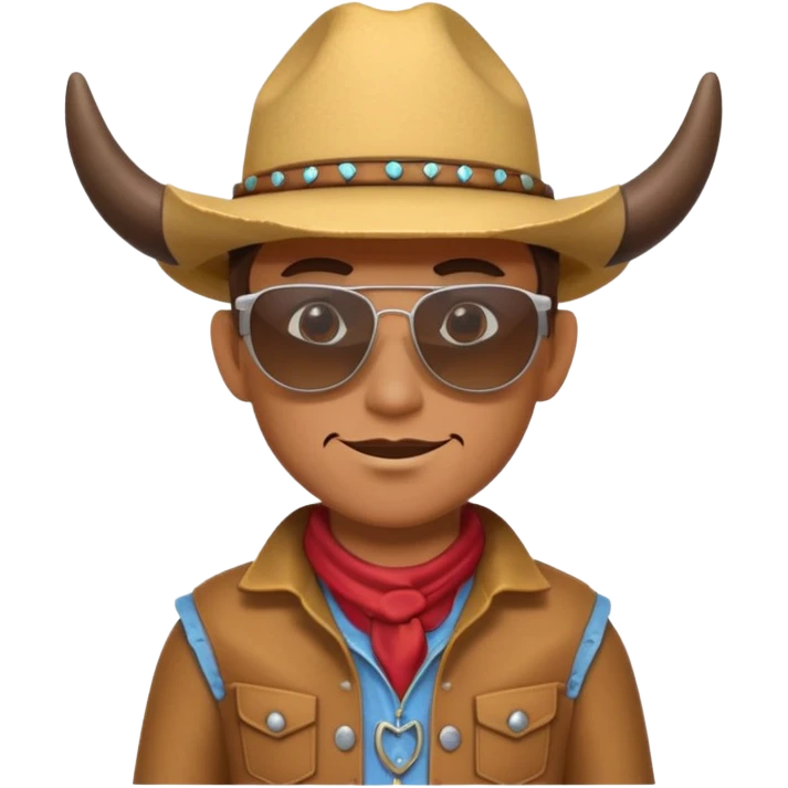 3D cartoon horned character portrait, wearing sunglasses, cowboy outfit, centered, clean background, no text, no watermark
 emoji