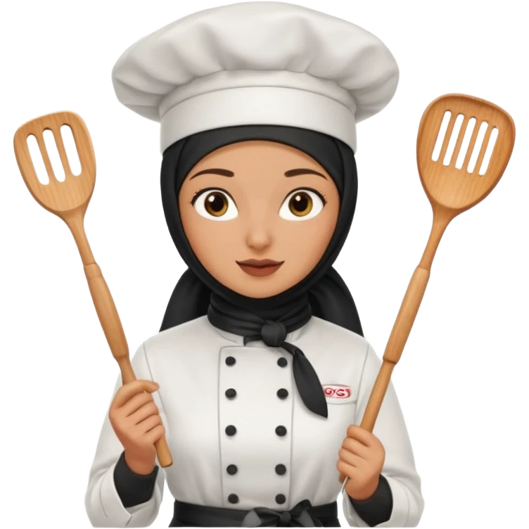 chef woman with black hijab cooking steak emoji