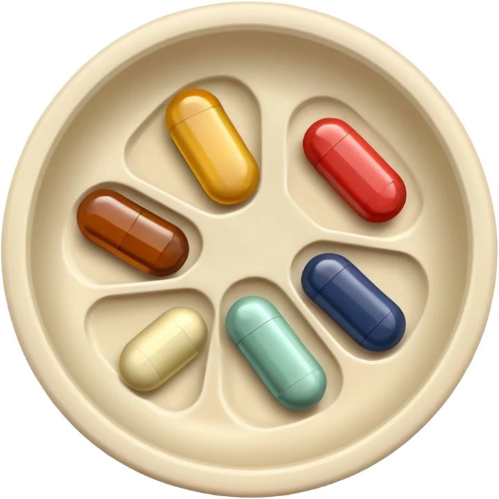 5 Different Supplements in a little dish natural colors emoji