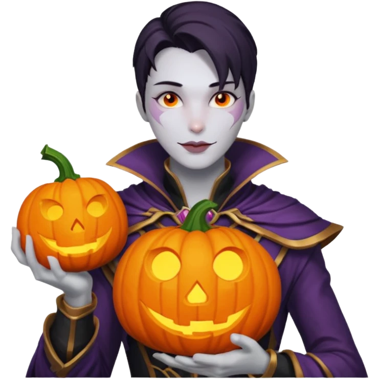 jhin from league of legends with a pumpkin in hand emoji
