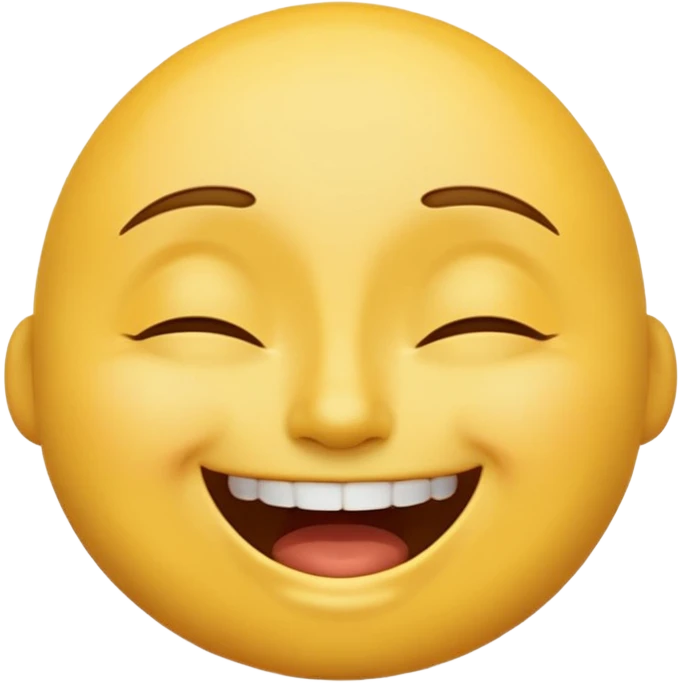 classic yellow emoji, closed eyes, upward-pointing eyebrows, upper teeth showing in a happy expression emoji
