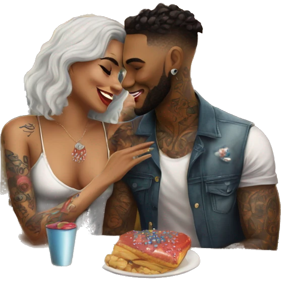 Romantic carnival date for beautiful tattooed couple emoji