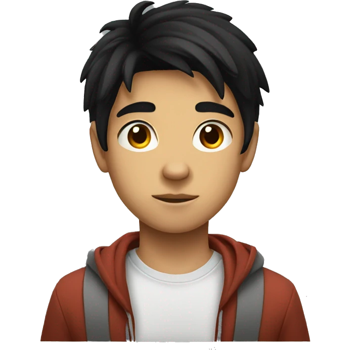 Long black hair teenager boy serious face emoji
