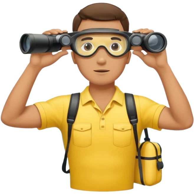 Male lifeguard – yellow shirt, binoculars in hand, scanning the sea, full body emoji