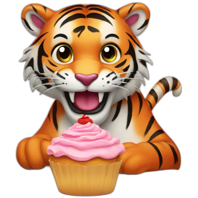 Tiger eating a cupcake emoji