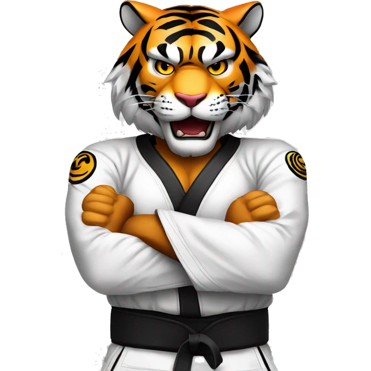 Tiger with evil face  jiu-jitsu black belt with his arms crossed emoji