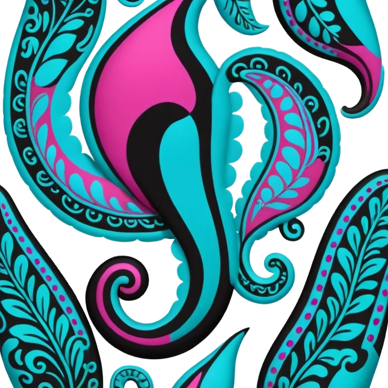 paisley motif, seamless pattern print in colors of bright and bold black, white, fuchsia pinkand turquoise. Must be visually appealing, 8k hd, 3000x3000, DPI 300 emoji