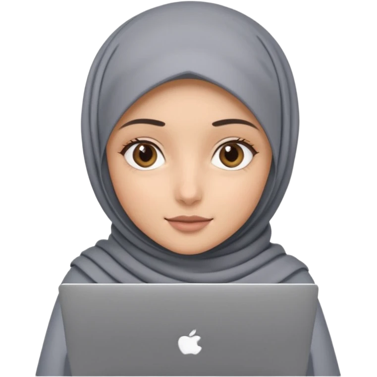 A girl with a gray hijab and hazel eyes is holding a MateBook laptop. emoji