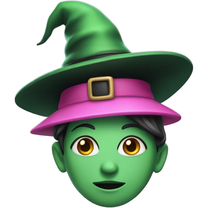 a witch with green skin wearing a pink top hat emoji
