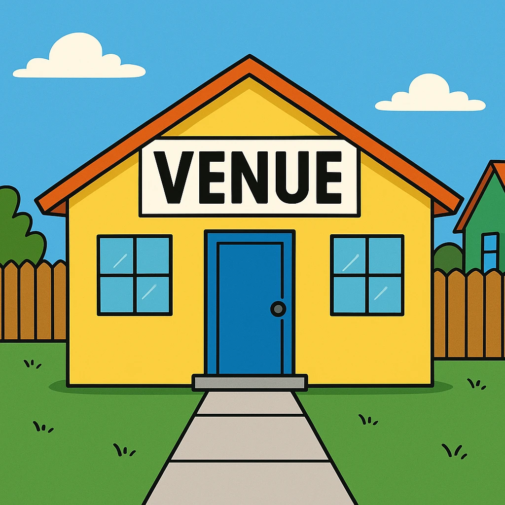 Venue – a place where an event happens.
The concert will take place at a new venue downtown. emoji