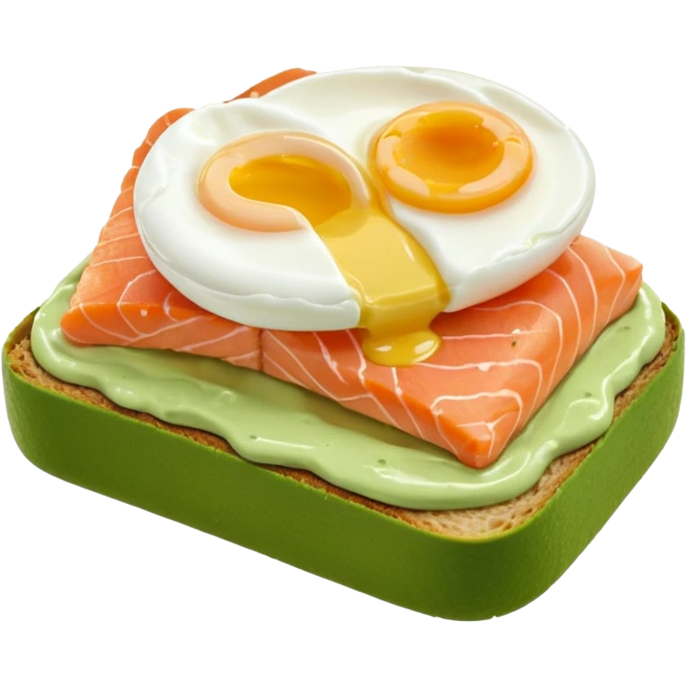 avocado toast with salmon and pachot eggs, green cream is covering everything emoji