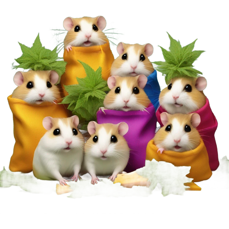 alien hamster cult with cheese and weed emoji