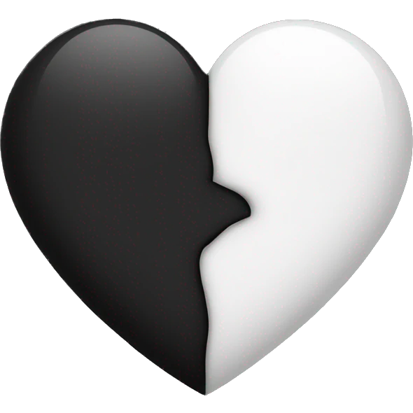Half white half black heart where left half is white emoji