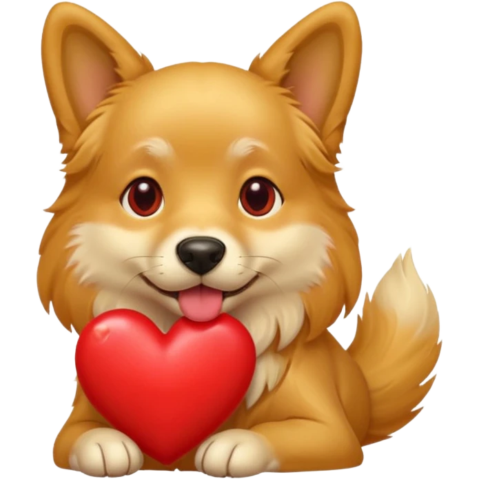A dog holding a heart in its mouth emoji