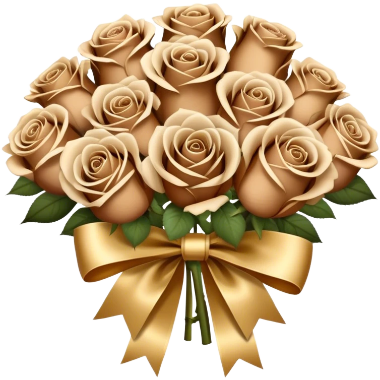 Beige and Brown realistic and aesthetic roses Bouquet with gold satin bow emoji