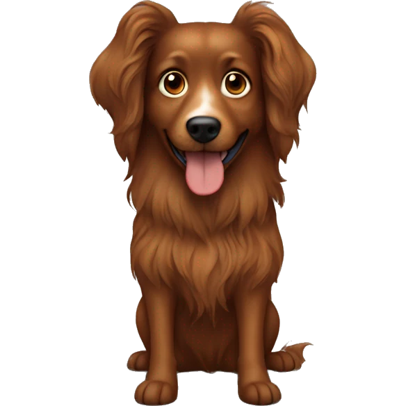 Brown longhaired dog with standing ears and dark-brown freckles all over is face emoji