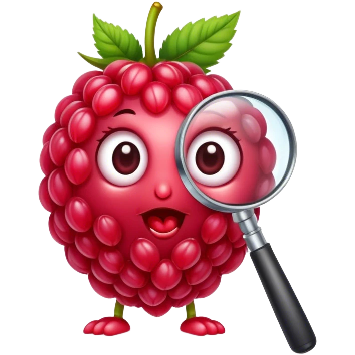 A cute raspberry holds a magnifier looks friendly emoji