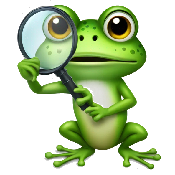 Frog holding magnifying glass emoji
