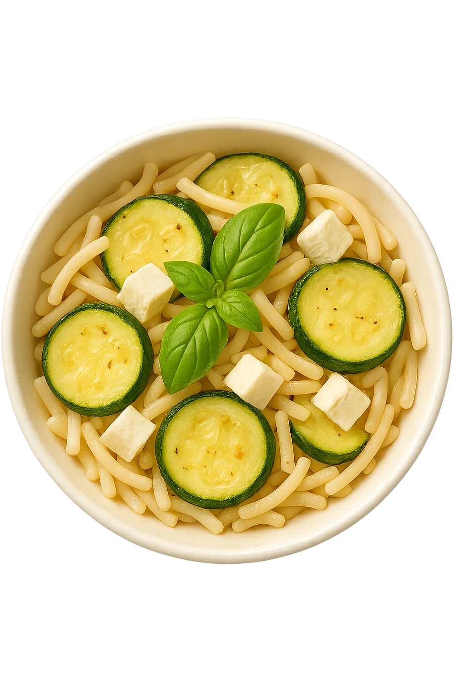 EMOJI STILE IPHONE DI bowl di Pasta di riso con zucchine, basilico e feta, iperrealistica 4k emoji