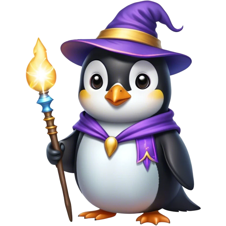 penguin wizard with magical sparks coming out of his wand emoji