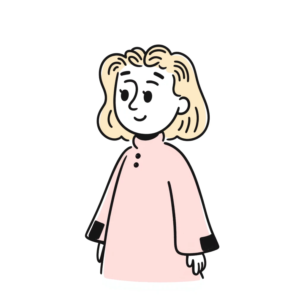 Blonde, pale girl with bangs and curly hair and a pastel pink puff sleeve dress emoji