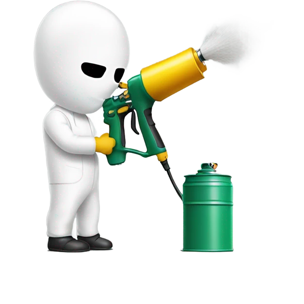 Guy in a paint suit using a spray gun to paint car emoji