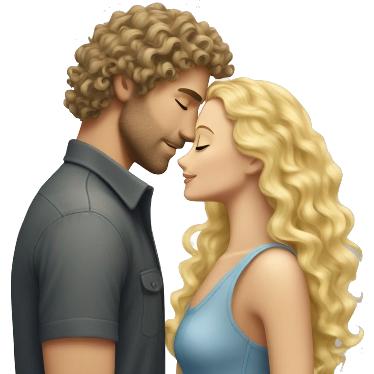 curly wavy hair hunk white man with scruff kissing pretty blonde long hair woman emoji