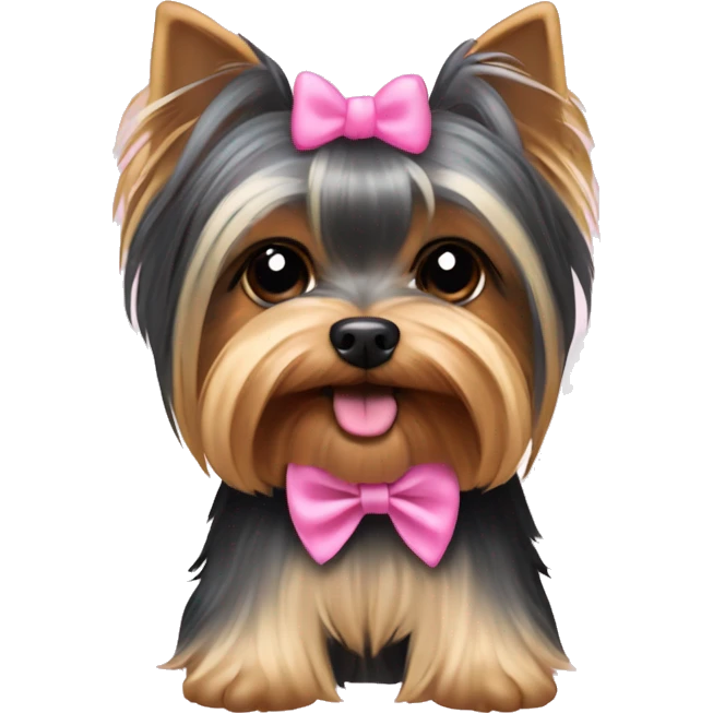 Yorkshire terrier biewer with pink bow emoji