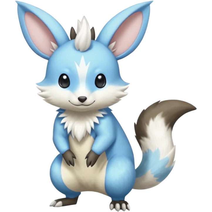 Shiny smooth silky soft Minccino-Zeraora-Emolga-Vernid-Sergal-Fakémon-Chinchilla-fusion-hybrid-animal-creature, full body emoji