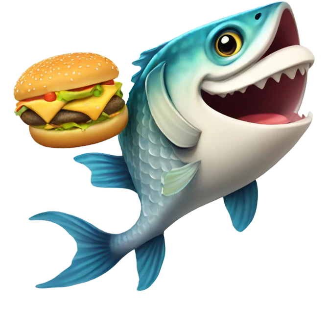 Fish eating a cheeseburger emoji