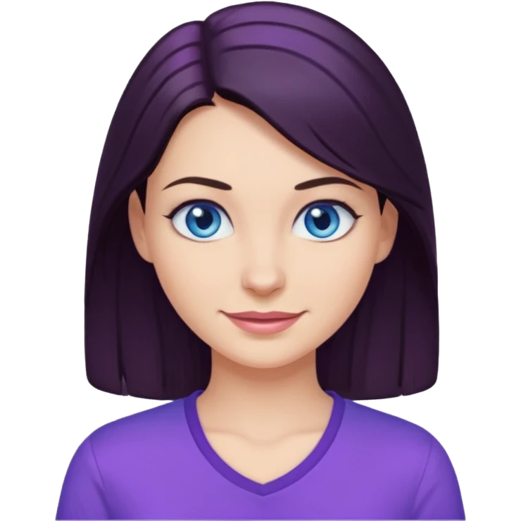 Smirking dark hair woman with blue eyes, wearing purple shirt 

 emoji