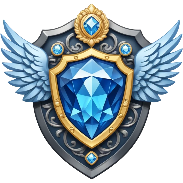 Shield with wings and a big blue diamond in the center and VIP label emoji
